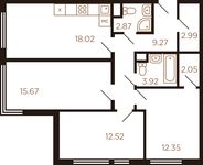 Планировка 3-комнатной квартиры, 79,66 м2