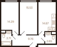 Планировка 2-комнатной квартиры, 60,81 м2