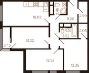 Планировка 3-комнатной квартиры, 78,84 м2