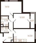 Планировка 2-комнатной квартиры, 57,91 м2