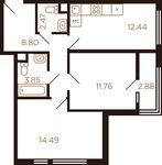 Планировка 2-комнатной квартиры, 55,59 м2