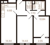 Планировка 3-комнатной квартиры, 61,39 м2