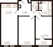 Планировка 3-комнатной квартиры, 60,4 м2