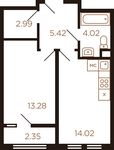 Планировка 1-комнатной квартиры, 41,53 м2