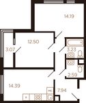 Планировка 2-комнатной квартиры, 56,99 м2