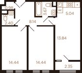 Планировка 3-комнатной квартиры, 61,8 м2