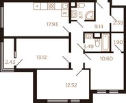 Планировка 3-комнатной квартиры, 75,69 м2