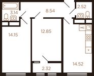 Планировка 2-комнатной квартиры, 58,04 м2