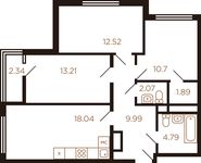 Планировка 3-комнатной квартиры, 75,55 м2
