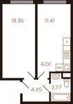 Планировка 2-комнатной квартиры, 44 м2
