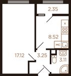 Планировка 1-комнатной квартиры, 33,8 м2