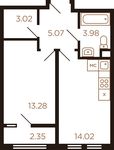 Планировка 1-комнатной квартиры, 41,21 м2