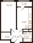 Планировка 1-комнатной квартиры, 41,64 м2