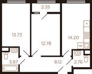 Планировка 2-комнатной квартиры, 54,7 м2
