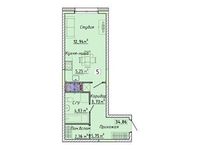 Планировка квартиры студии, 34,86 м2