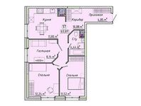 Планировка 3-комнатной квартиры, 63,87 м2