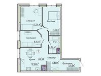 Планировка 3-комнатной квартиры, 65,66 м2