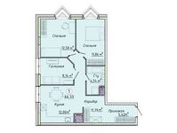 Планировка 3-комнатной квартиры, 66,33 м2