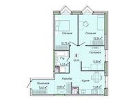 Планировка 3-комнатной квартиры, 65,76 м2