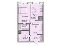 Планировка 1-комнатной квартиры, 40,06 м2