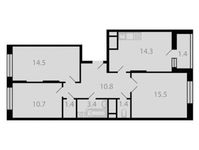 Планировка 3-комнатной квартиры, 73,4 м2
