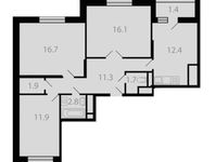 Планировка 3-комнатной квартиры, 76,1 м2
