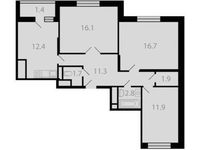 Планировка 3-комнатной квартиры, 76,1 м2