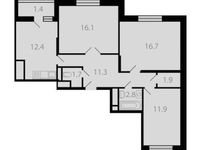 Планировка 3-комнатной квартиры, 76,5 м2