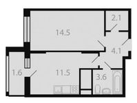 Планировка 1-комнатной квартиры, 37,4 м2