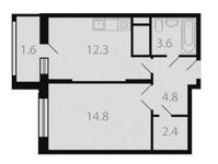 Планировка 1-комнатной квартиры, 39,5 м2
