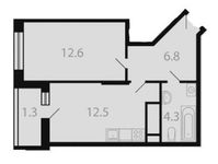 Планировка 1-комнатной квартиры, 37,5 м2