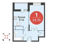 Планировка 1-комнатной квартиры, 34,7 м2
