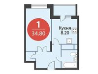 Планировка 1-комнатной квартиры, 34,8 м2
