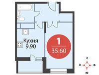 Планировка 1-комнатной квартиры, 35,6 м2