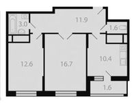 Планировка 2-комнатной квартиры, 57,8 м2
