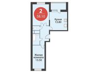 Планировка 2-комнатной квартиры, 58,1 м2