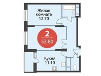 Планировка 2-комнатной квартиры, 53,8 м2