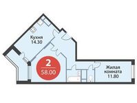 Планировка 2-комнатной квартиры, 58 м2