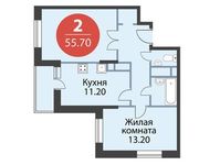 Планировка 2-комнатной квартиры, 55,7 м2