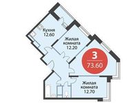 Планировка 3-комнатной квартиры, 73,6 м2