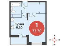 Планировка 1-комнатной квартиры, 37,7 м2