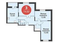 Планировка 3-комнатной квартиры, 74 м2