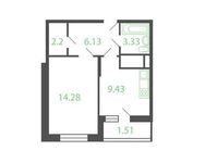 Планировка 1-комнатной квартиры, 35,86 м2