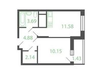 Планировка 1-комнатной квартиры, 33,87 м2