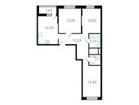 Планировка 3-комнатной квартиры, 71,48 м2