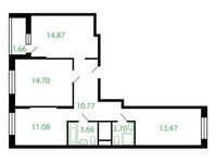 Планировка 3-комнатной квартиры, 75,84 м2