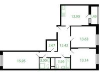 Планировка 3-комнатной квартиры, 80,16 м2