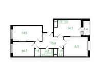 Планировка 3-комнатной квартиры, 73,4 м2