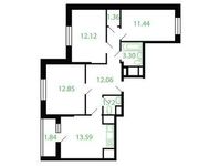 Планировка 3-комнатной квартиры, 75,35 м2