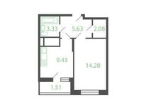 Планировка 1-комнатной квартиры, 34,44 м2